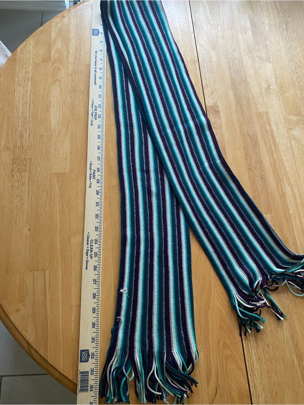 Coldwater Creek Striped Knit Fringe Scarf in Teal, Purple, White - Picture 3 of 5